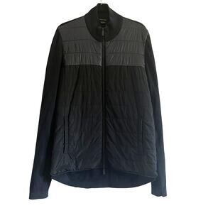 Massimo Dutti Mixed Media Jacket Navy Quilted Zip Men’s Size L EUC